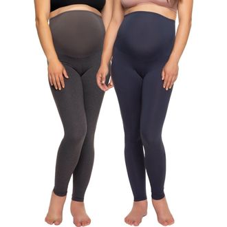 Felina Velvety Soft Maternity Leggings 2 Pack in Navy Charcoal at Nordstrom, Size Xx-Large