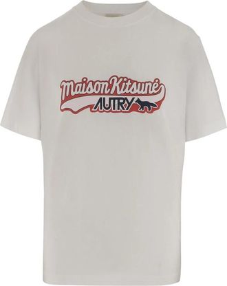 Autry Logo Print Katoenen T-shirt Wit - Dames - T-shirts - Wit - XS - Katoen - Tops