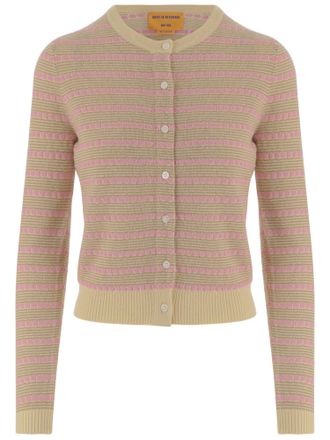 Guest In Residence All-Over Striped Cashmere Cardigan with Contrast Cuffs
