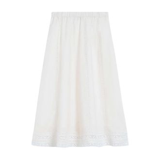 Max Mara Midi Skirts, female, Beige, Size: XS Linen skirt with &agrave; jour embroidery