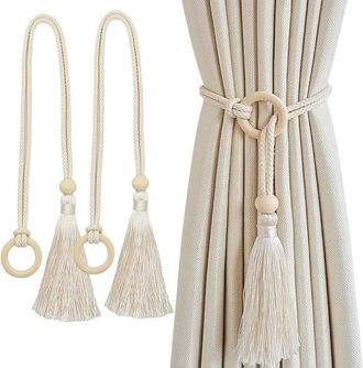 No Brand Sujetadores De Cortinas - Beige - Accesorios Para Cortinas - Cuerda De Algod&oacute;n - Sujetadores De Cortinas Fijos - Sujetadores De Cortinas Ajustables Co