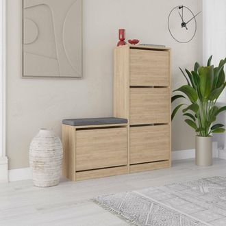 Dmora Zapatero Velma, Armario Para 8 Pares, 2 Puertas, 8 Compartimentos, 105x26x119h Cm Roble Marr&oacute;n