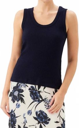 Karen Kane Ribbed Scoop Neck Tank Top In Navy