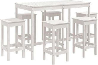 vidaXL 7 Piece Garden Bar Set White Solid Wood Pine Vidaxl