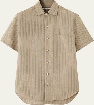 Loro Piana Mens Andre Linen Stripe Short-Sleeve Shirt