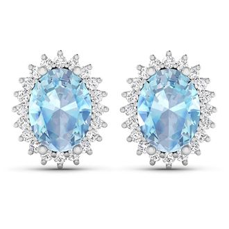 Diana M. Jewels Aquamarine ( AAA ) Oval 8x6mm - 2Pcs + White Diamond F/C Round 1.10mm - 40Pcs (I1-I2/I color)