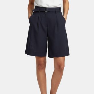 Jacquemus Navy Blue Pique Cotton Pleated Shorts