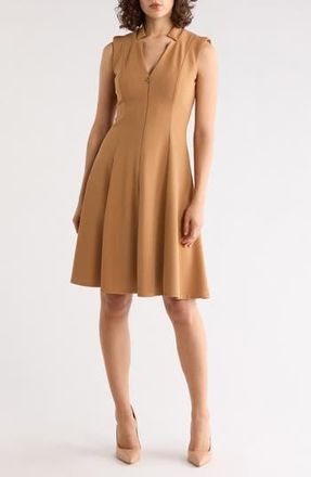 Calvin Klein Sleeveless Zip Front Fit & Flare Dress in Luggage at Nordstrom Rack, Size 14