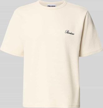 Review T-Shirt mit Label-Stitching in Ecru, Gr&ouml;&szlig;e XXL
