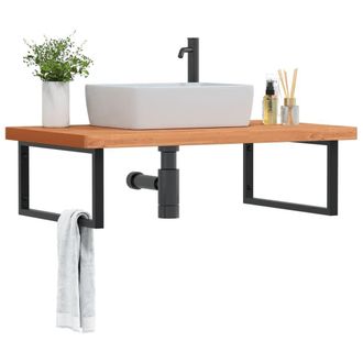 Berkfield Home Basin Shelf Wall Mounted Steel & Solid Wood Beech in Brown