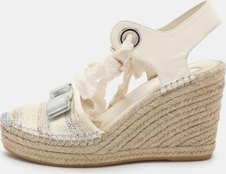 Ferragamo Multicolor Fabric And Leather Wedge Espadrille Sandals