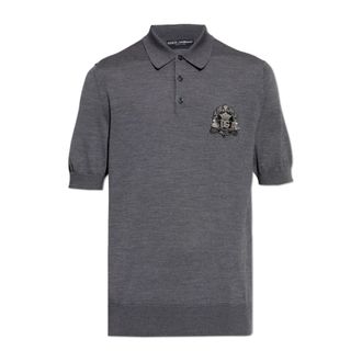 Dolce & Gabbana Polo Shirts, male, Gray, Size: 2XL Wool turtleneck with applique