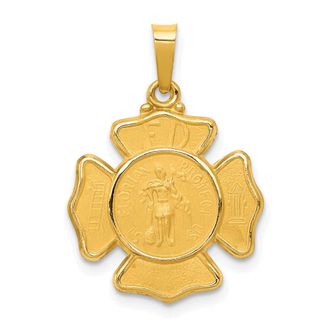 Diamond2Deal 14k Yellow Gold and Satin Hollow St Florian F. D. Badge Medal Pendant