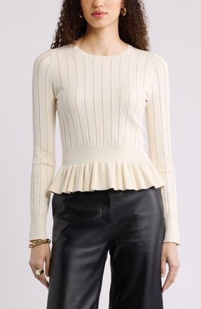 Nordstrom Ruffled Peplum Sweater in Ivory Tofu at Nordstrom, Size Xx-Large