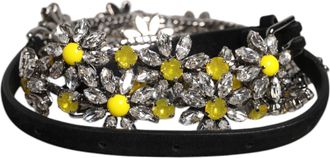 Dolce & Gabbana Black Leather Daisy Crystal Embellish Waist Womens Belt