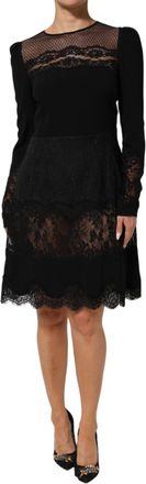 Dolce & Gabbana Black Floral Lace Trim Sheath A-line Womens Dress