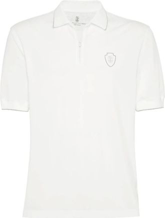Brunello Cucinelli Brunello Cucinelli, Polo Shirts, male, White, Size: 2XL Chest Logo Half-Zip Polo