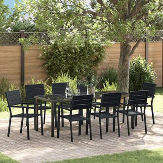 Berkfield Home 9 Piece Garden Dining Set Black HDPE
