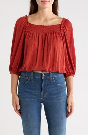 Max Studio Crinkled Balloon Sleeve Bubble Hem Top in Terracotta at Nordstrom Rack, Size X-Small