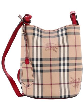 Burberry Red Haymarket Coated Canvas Lorne Bucket Bag Small (Authentic Pre-Loved)