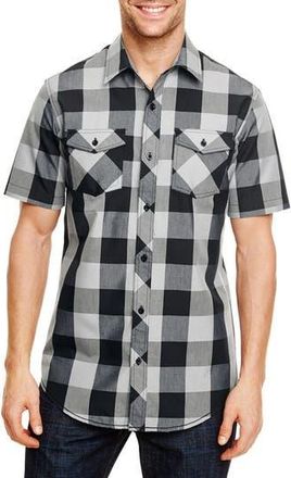 Burnside Short Sleeve Plaid Shirt in Black/White at Nordstrom Rack, Size Xx-Large