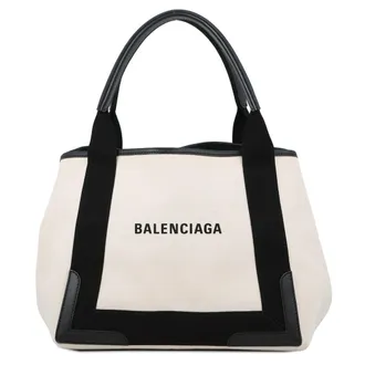 Balenciaga Black White Canvas Leather Handbag Tote Bag (Pre-Owned)