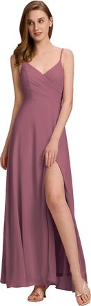 Ever-pretty Womens A Line Spaghetti Straps V Neck Long Chiffon Asymmetry Prom Dress with Slit Orchid 8
