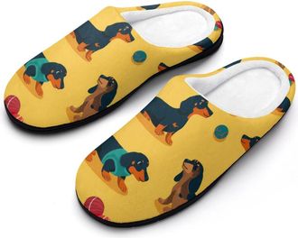 Generic Dachshund Dogs Balls Slippers Men Winter Warm Cotton Anti-Slip Indoor Slip-Ons House Shoes