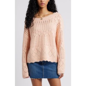 BP. Open Stitch Oversize Sweater in Coral Morning at Nordstrom, Size Xx-Small