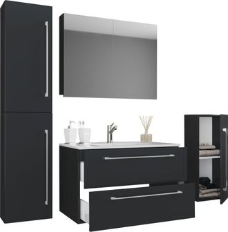 VCM 5pcs Set 1 Lavabo Con Dos Cajones, 1 Gabinete Espejo, 1 Lavabo, 1 Midischrank, 1 Gabinete Alto Lavabo Cer&aacute;mico Gabinete Inferior Colgante 80 Cm Set De