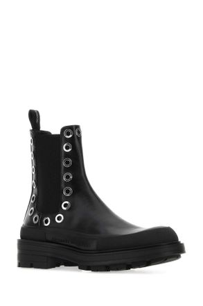 Alexander McQueen Eyelet-Studded Leather Ankle Boot - Black