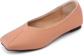 Generic Thin Sole & Pebbled Leather Ballet Flats for Women (Sizes 32-54) 1cm Square Toe Slip-On Shoes - Lightweight Wide Fit Spring & Fall,Brown,6.5 UK