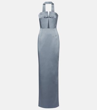 New Arrivals Holly bow-detail crepe bustier gown