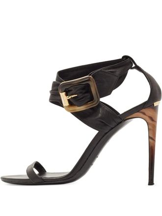 Burberry 100mm buckled leather heeled sandals - women - Leather/Leather/Leather - 40 - Brown