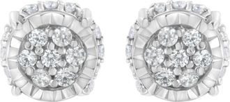 House of Brilliance 925 Sterling Silver 1/3 cttw Round-cut Diamond Floral Stud Earring