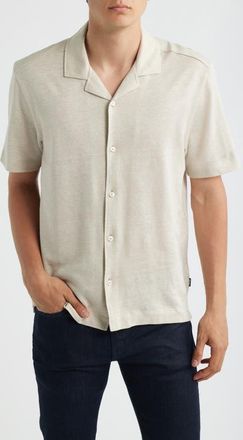 BOSS Powell Linen & Cotton Camp Shirt in Open Beige at Nordstrom, Size Xx-Large