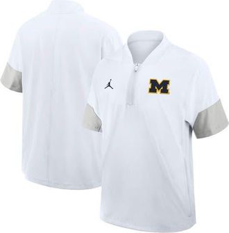 Jordan Brand Mens Jordan Brand White Michigan Wolverines 2025 Sideline Short Sleeve Quarter-Zip Coach Jacket at Nordstrom, Size Small