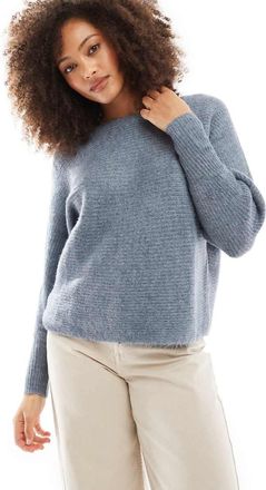Only ribbed wide neck knitted sweater in light blue