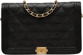 Chanel Pre-owned The Boy Wallet on Chain - Dames - Vintage Schoudertas - Zwart - ONE Size - Leer - Vintage