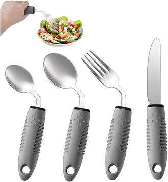OEM Cubiertos Flexibles, Juego De 4 Piezas, Curvado A 42&deg;, Cubiertos Ergon&oacute;micos, Pacientes Con Parkinson Y Ancianos, Mano Derecha