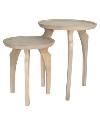 Sagebrook Home Set Of 2 Luvis Carved Wood Accent Tables