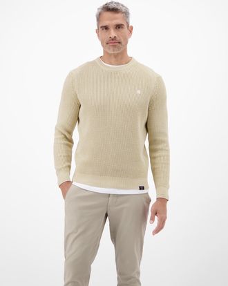 Lerros Rundhalspullover LERROS, Herren, Gr. XXL, foam wei&szlig;, Strick, Obermaterial: 100% Baumwolle, unifarben, normal h&uuml;ftbedeckend, Rundhals, Flachstrickb&uuml;ndc