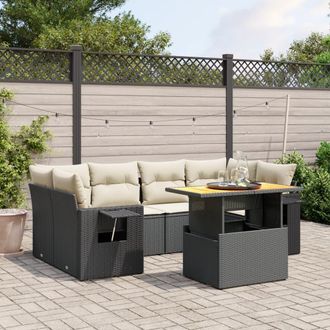 vidaXL Set De Comedor De Jard&iacute;n 7 Pzas Y Cojines Rat&aacute;n Sint&eacute;tico Negro Vidaxl