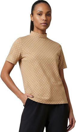Jessica London Short Sleeve Mock Neck in New Khaki Ivory Dot at Nordstrom, Size Medium
