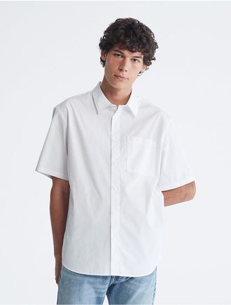 Calvin Klein Mens Solid Pocket Short Sleeve Easy Shirt - Purple - XS