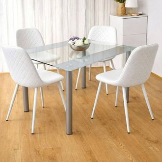 Kosy Koala Modern Grey Dining Table Set With 4 White Chairs kitchen Set