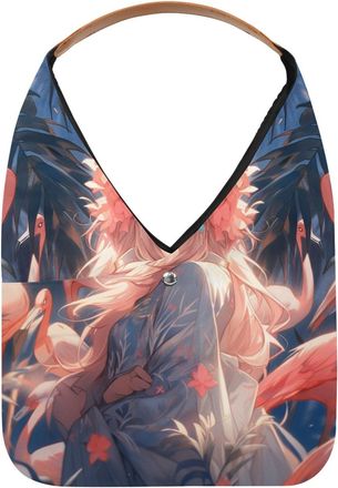 Generic Flamingo Girl Reusable Lightweight Grocery Bags - Foldable Into Compact Pouch, Washable & Sturdy, Multipurpose for Shopping and Travel