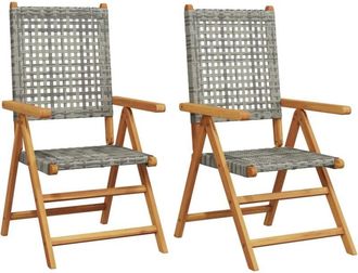 vidaXL Vidaxl - Garden Chairs 2 pcs Grey Solid Wood Acacia and Poly Rattan