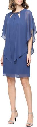 S.L. Fashions Embellished Crewneck Cape Dress in Wedgewood at Nordstrom, Size 16
