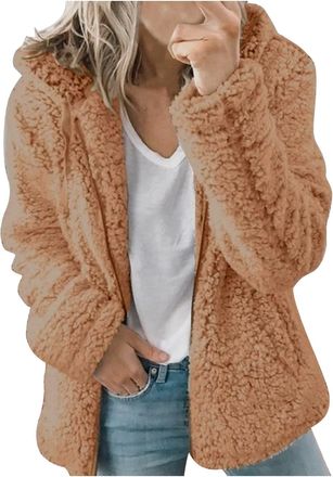 Generic Womens Fleece Hoodie Jacket Sherpa Lined Full Zip up Winter Warm Soft Teddy Fleece Hooded Sweatshirt Fluffy Jumper Hoody Sweater Coat Overcoat Cardiga
